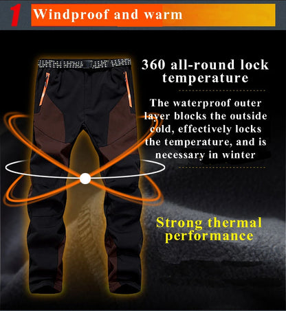 NUONEKO Men Winter Fleece Trekking Pants Outdoor Nature Hike Camping Waterproof