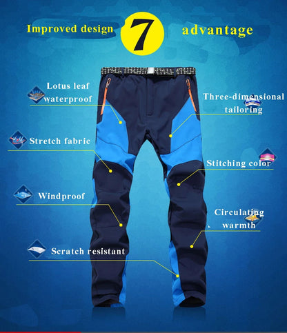 NUONEKO Men Winter Fleece Trekking Pants Outdoor Nature Hike Camping Waterproof