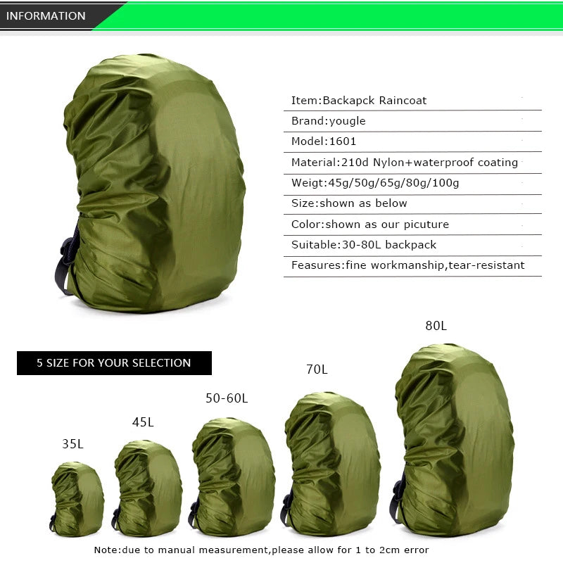 45L Lightweight Nylon Water-resistant Waterproof Backpack Rain Cover Raincoat For Camp