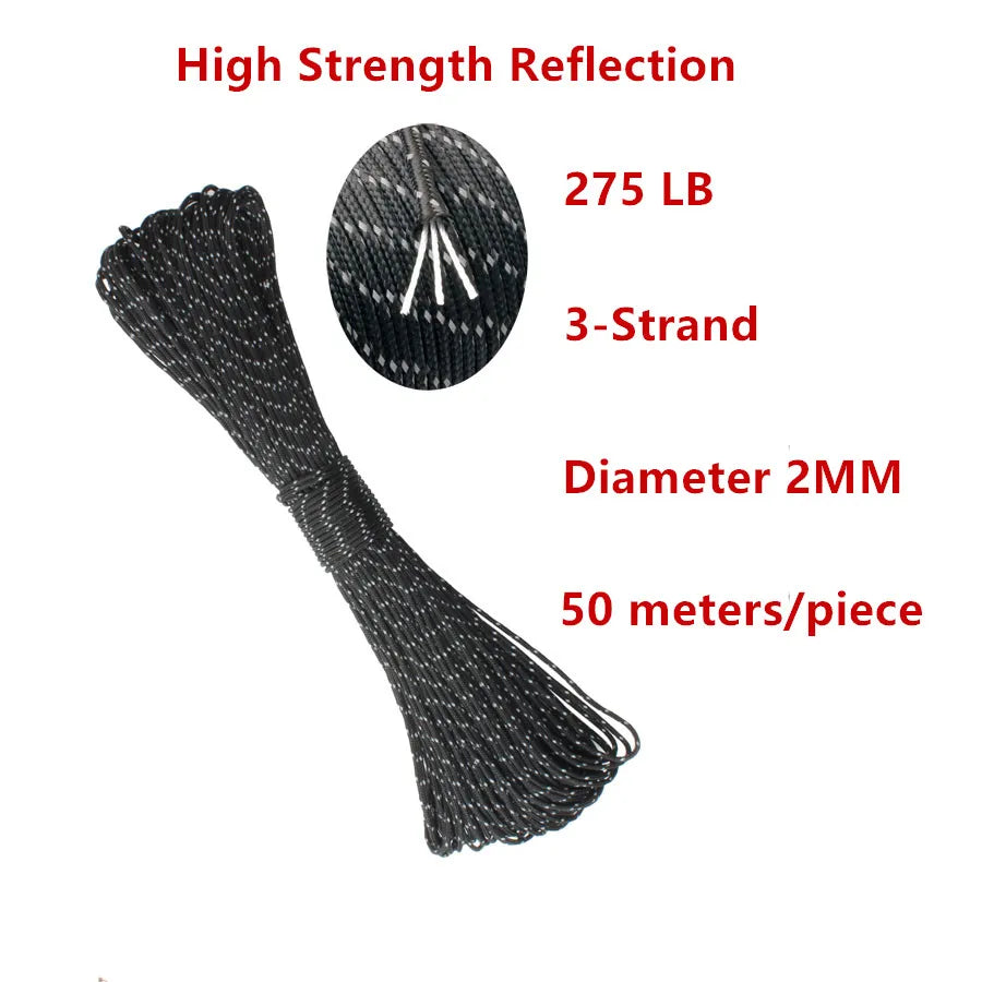 CAMPINGSKY Paracord 2mm Reflective Rope 3 Strand Core Outdoorhiking