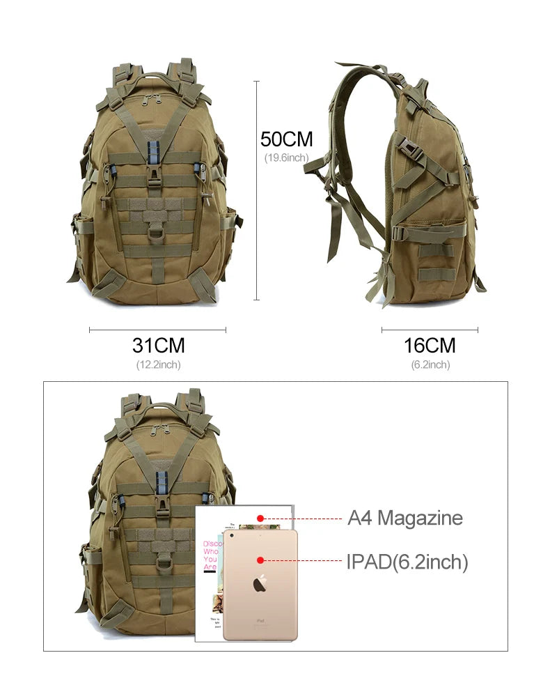 40L Camping Backpack Men's Bag Travel Bags Tactical Bag