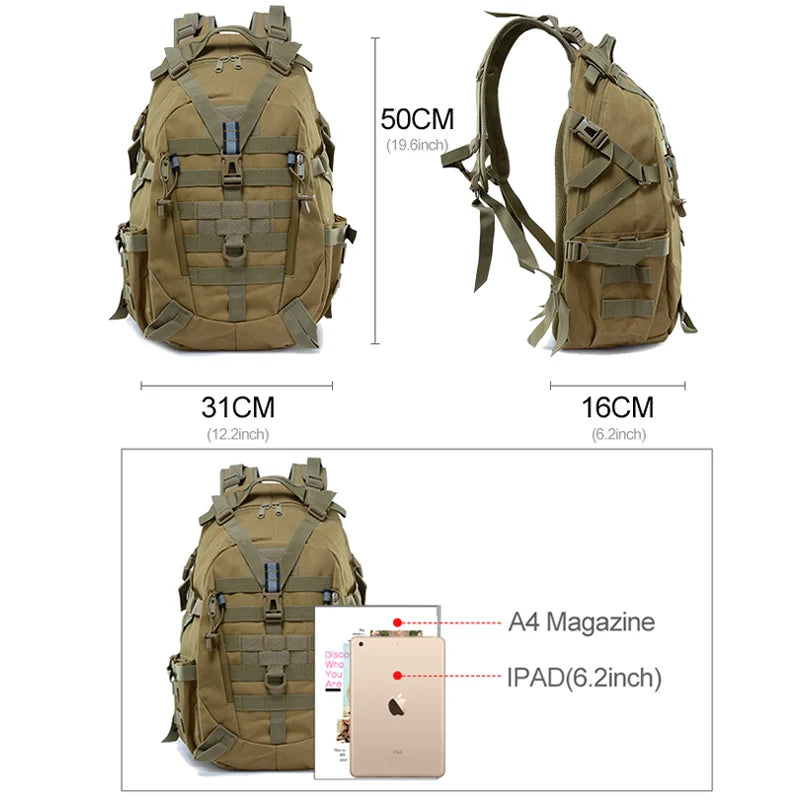 40L Camping Backpack Men's Bag Travel Bags Tactical Bag