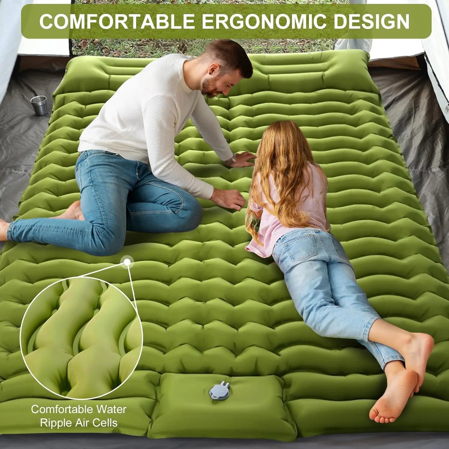 Couple Folding Air Matt with Camp Pillow Sleeping Inflatable Mattress