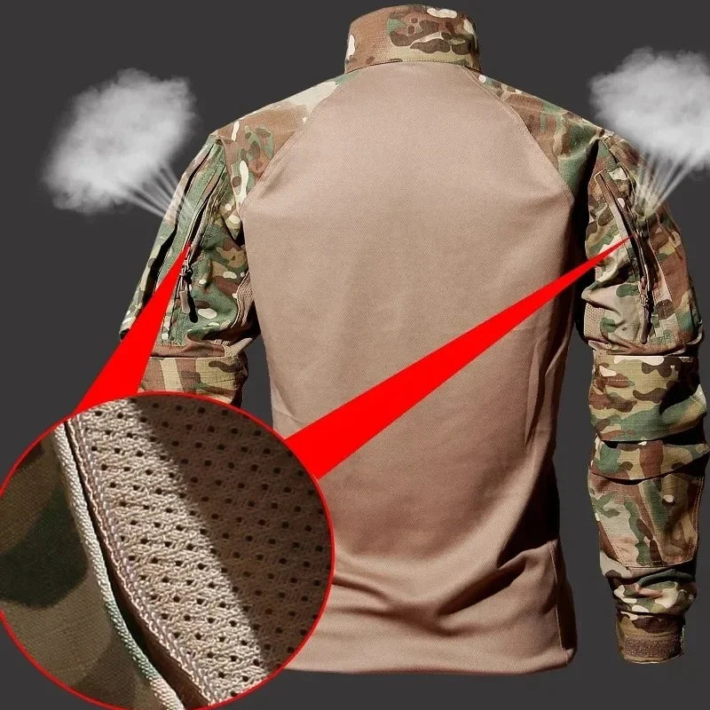 Hiking Tactical Breathable Sets Mens Wear-resisting No Pilling Combat Shirt Male Outdoor