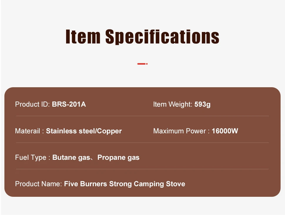 BRS-201A Portable Camping Gas Stove 16000W High Pressured Propane Butane Gas