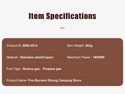 BRS-201A Portable Camping Gas Stove 16000W High Pressured Propane Butane Gas