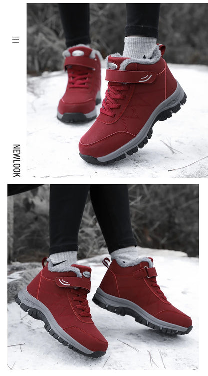 Women Boots Men Boots Winter Plush Leather Waterproof