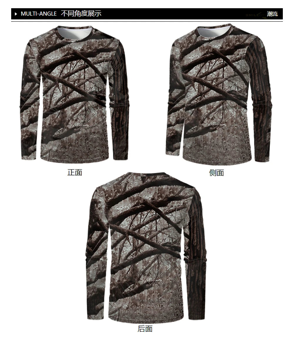 Forest Hunting Men Long Sleeve T-shirt Camouflage Tactical Training Sports T Shirt Camping Tee