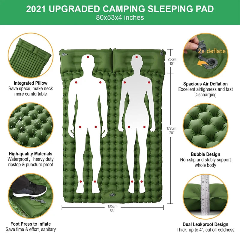 Couple Folding Air Matt with Camp Pillow Sleeping Inflatable Mattress