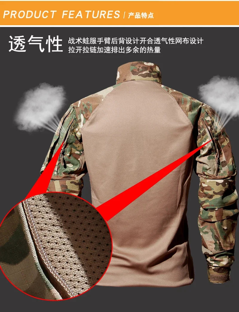 Hiking Tactical Breathable Sets Mens Wear-resisting No Pilling Combat Shirt Male Outdoor