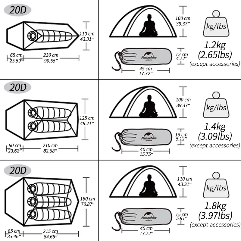 Naturehike Camping Tent Mongar 2 Persons Tent Cloud Up 1 2 3 Person Tent