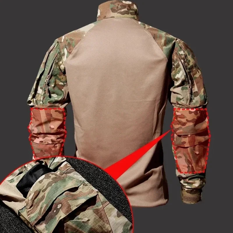 Hiking Tactical Breathable Sets Mens Wear-resisting No Pilling Combat Shirt Male Outdoor