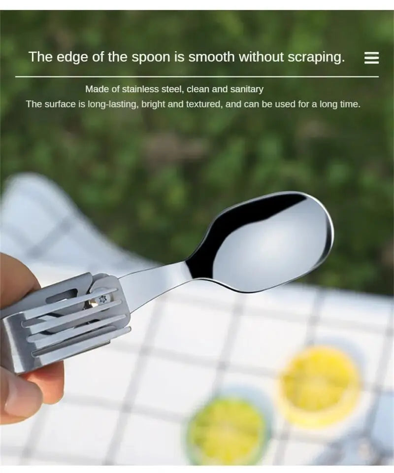 420 Stainless Steel Pocket Knife Multi-tool Portable Fork Spoon Outdoor