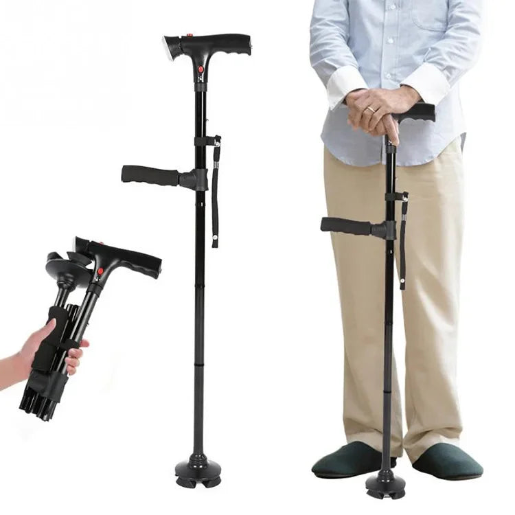 Collapsible Telescopic Folding Cane Elder Cane LED With alarm Walking Trusty Sticks