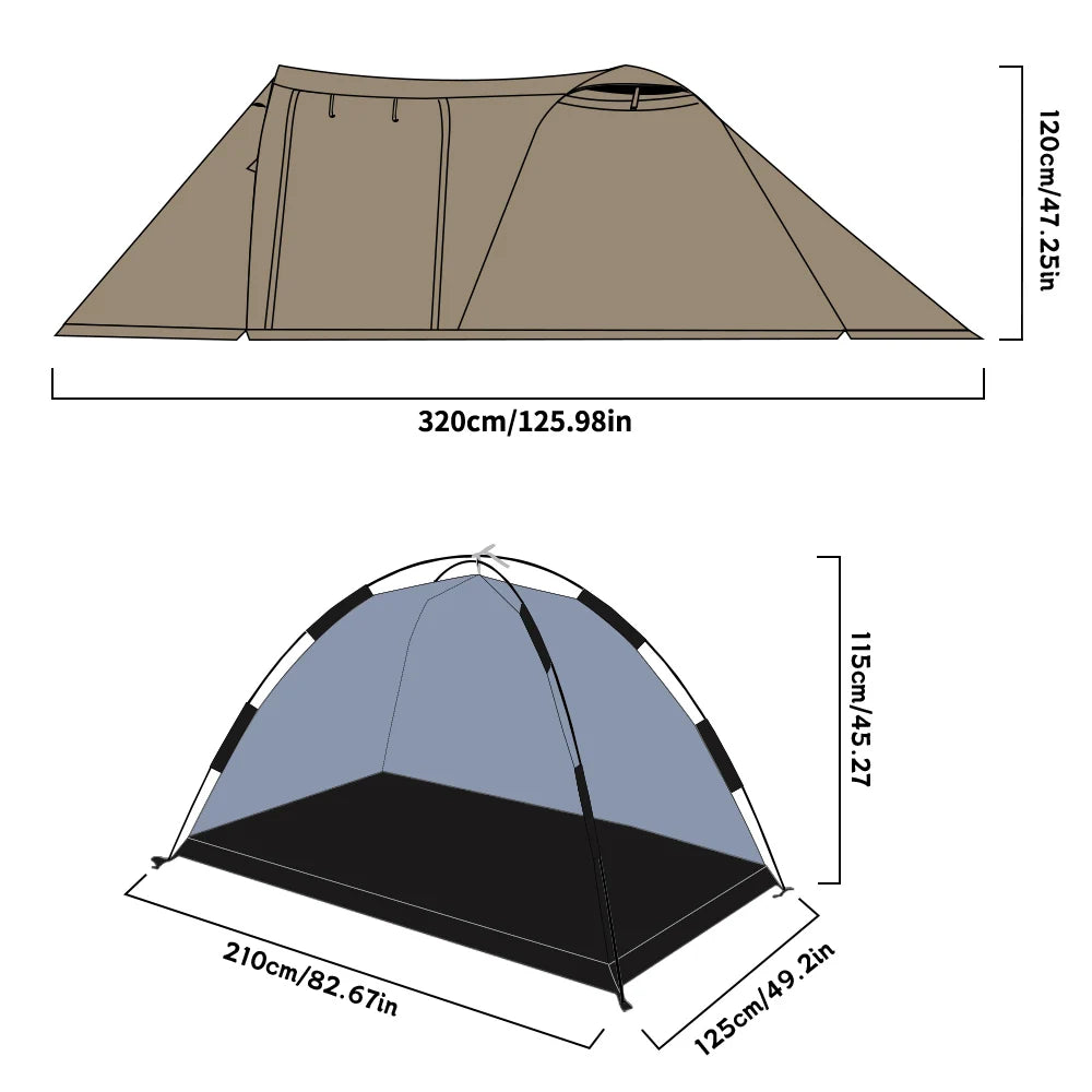 Fireproof Hot Extend Dome with with Stove Jack & Snow Skirt, Tent 2 Person