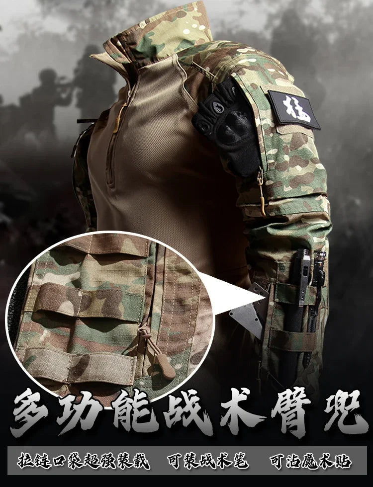 Hiking Tactical Breathable Sets Mens Wear-resisting No Pilling Combat Shirt Male Outdoor