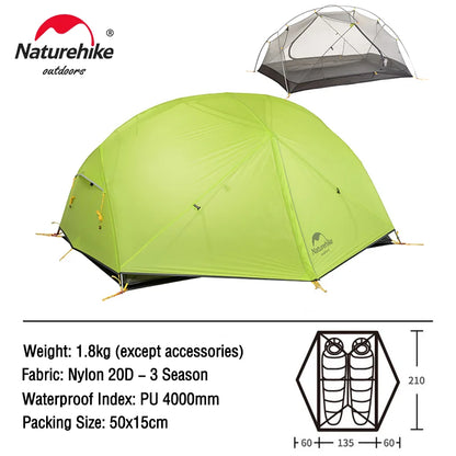 Naturehike Camping Tent Mongar 2 Persons Tent Cloud Up 1 2 3 Person Tent