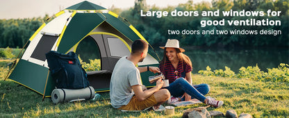 Quick Opening Camping Tent, Waterproof & Windproof, Dual Doors & Windows