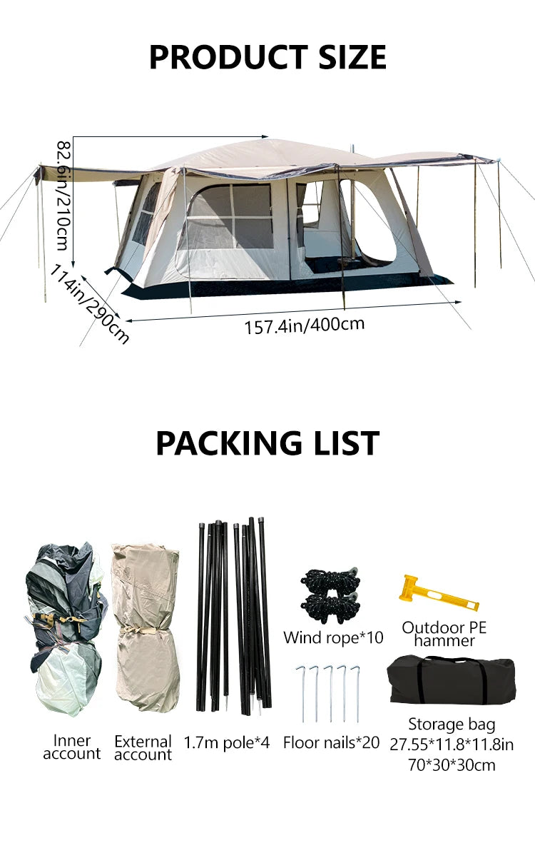 Two-Room office Outdoor Camping Family 6-10 People Double-Layer Large Tent