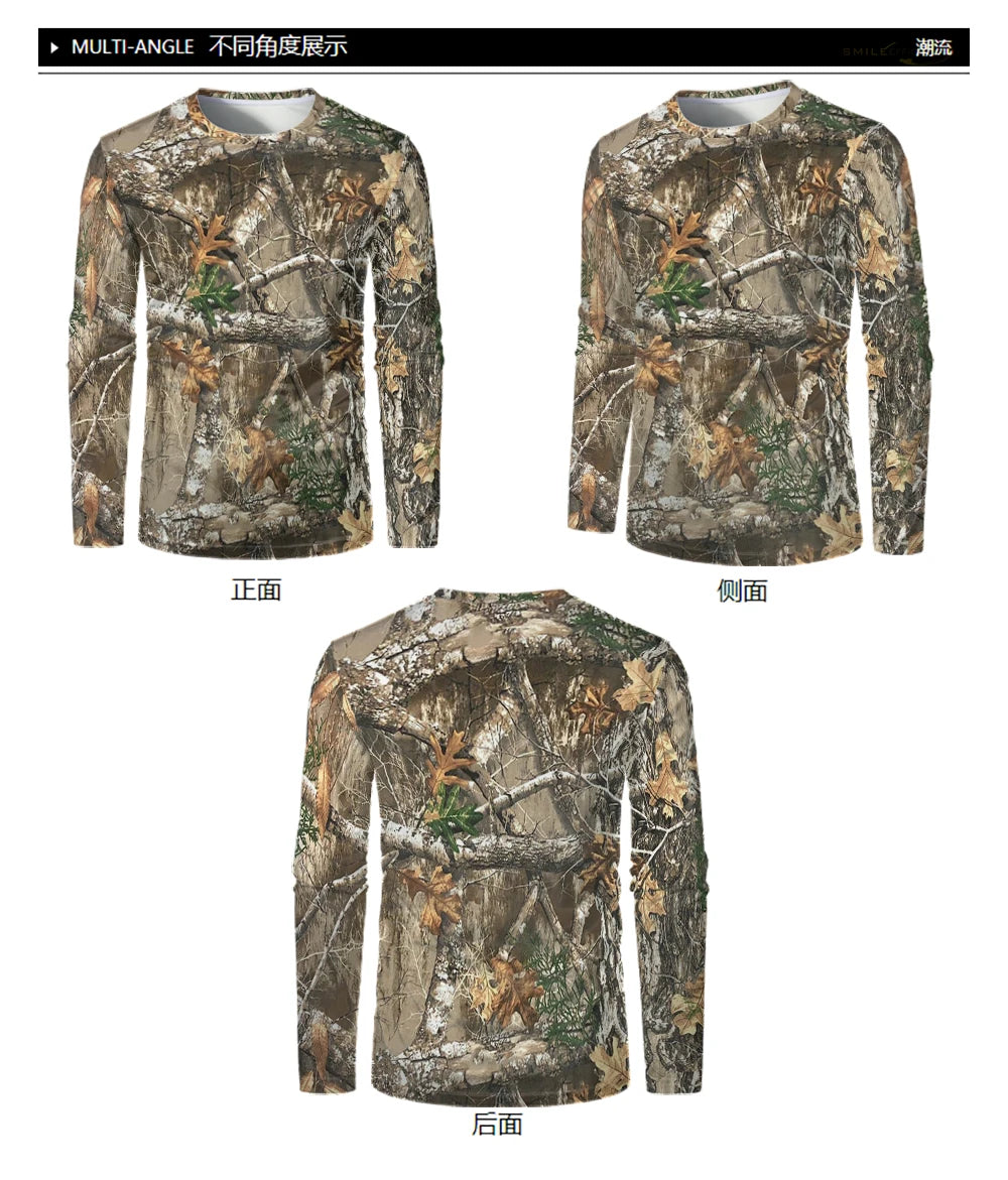 Forest Hunting Men Long Sleeve T-shirt Camouflage Tactical Training Sports T Shirt Camping Tee