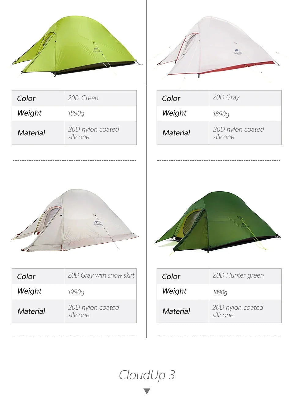 Naturehike Cloud Up 1 2 3 Tent Ultralight 20D Camping Tent Waterproof Outdoor