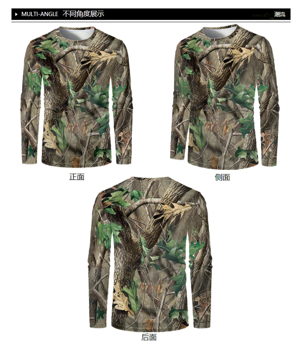 Forest Hunting Men Long Sleeve T-shirt Camouflage Tactical Training Sports T Shirt Camping Tee