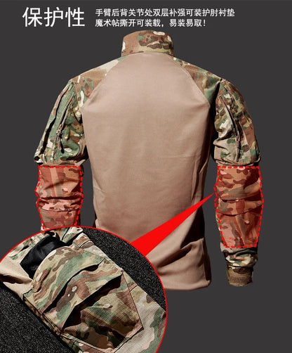 Hiking Tactical Breathable Sets Mens Wear-resisting No Pilling Combat Shirt Male Outdoor