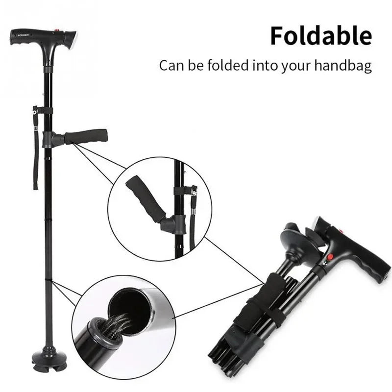 Collapsible Telescopic Folding Cane Elder Cane LED With alarm Walking Trusty Sticks