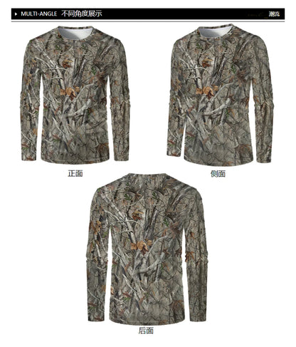 Forest Hunting Men Long Sleeve T-shirt Camouflage Tactical Training Sports T Shirt Camping Tee