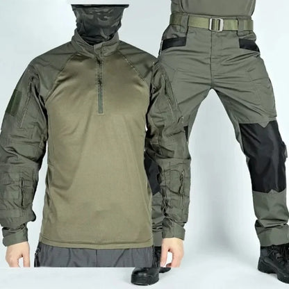 Hiking Tactical Breathable Sets Mens Wear-resisting No Pilling Combat Shirt Male Outdoor