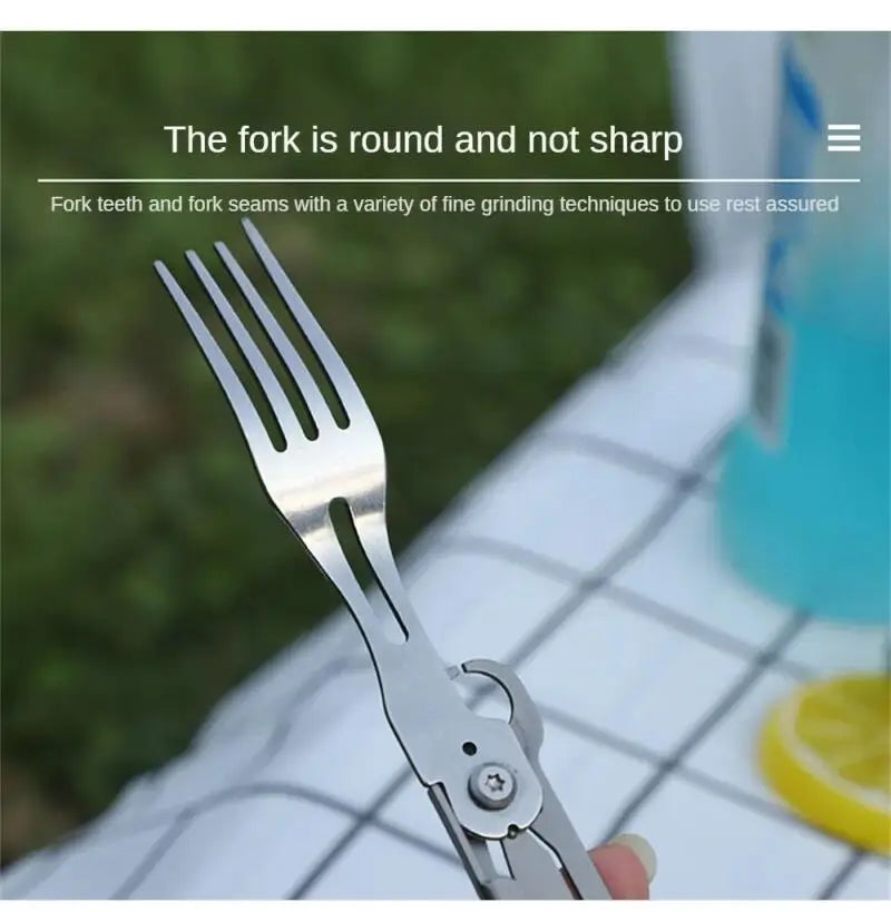 420 Stainless Steel Pocket Knife Multi-tool Portable Fork Spoon Outdoor