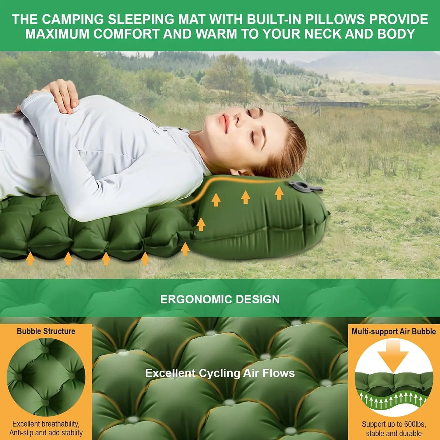 Couple Folding Air Matt with Camp Pillow Sleeping Inflatable Mattress