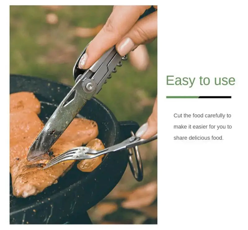 420 Stainless Steel Pocket Knife Multi-tool Portable Fork Spoon Outdoor