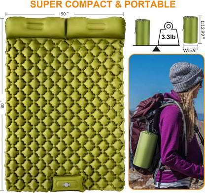 Camping Air Matt Double Sleeping Pad Inflatable Air Mat with Pillow Air Mattress