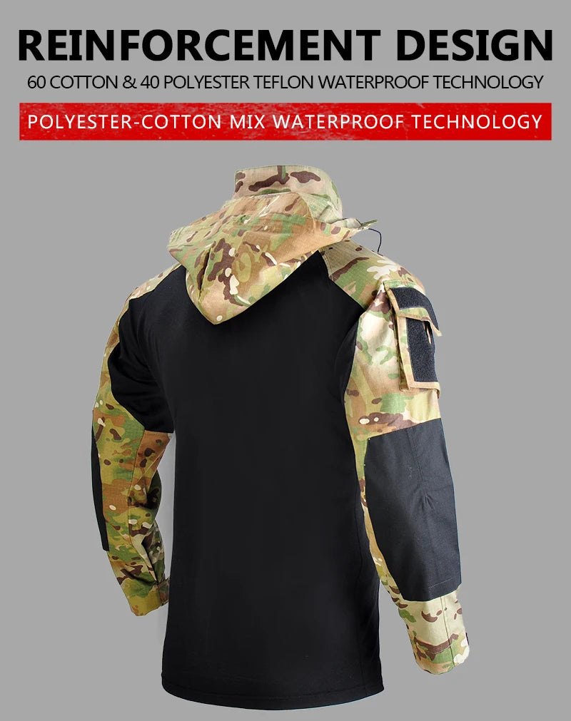 Outdoor Shirts Wear resistant T-Shirt Hooded Men Tactical Shirt Waterproof