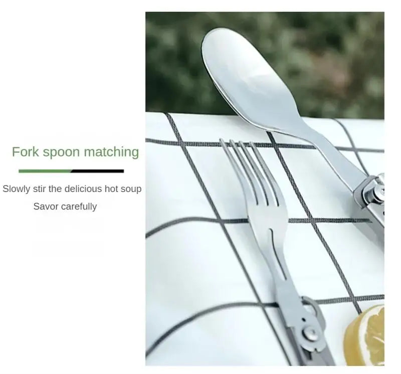 420 Stainless Steel Pocket Knife Multi-tool Portable Fork Spoon Outdoor