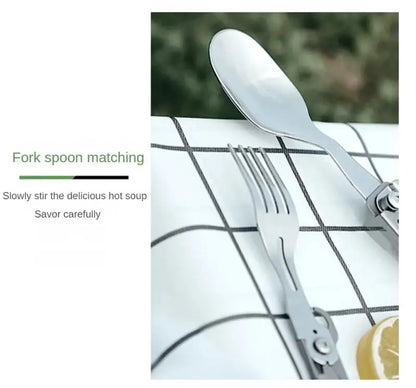 420 Stainless Steel Pocket Knife Multi-tool Portable Fork Spoon Outdoor