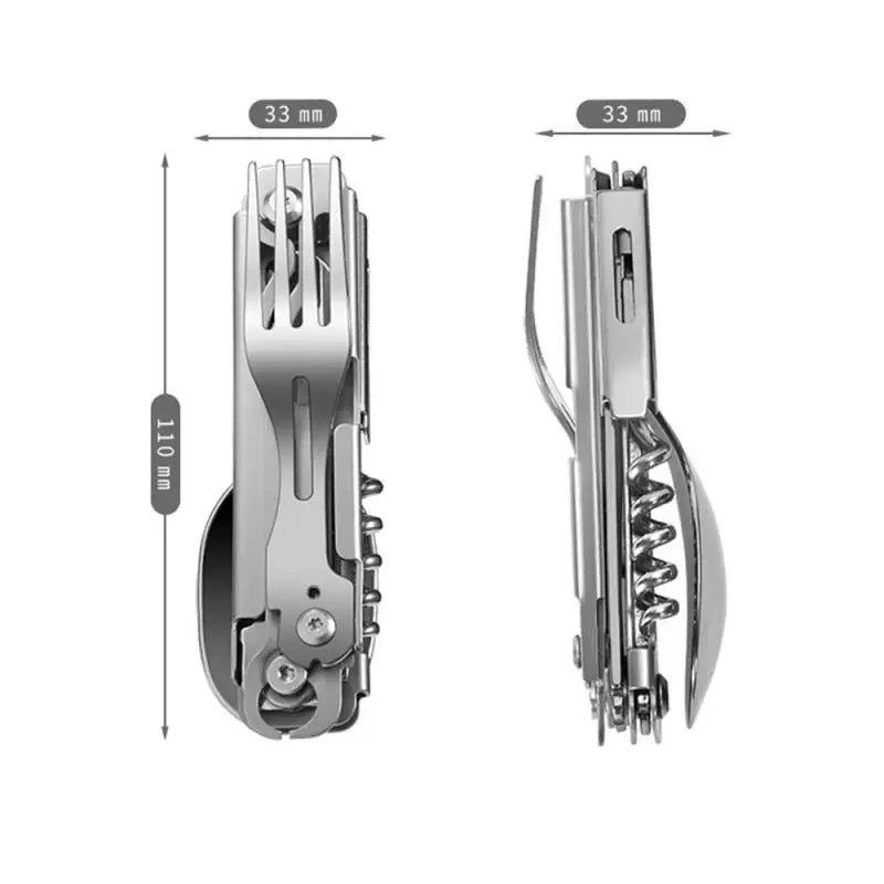 420 Stainless Steel Pocket Knife Multi-tool Portable Fork Spoon Outdoor