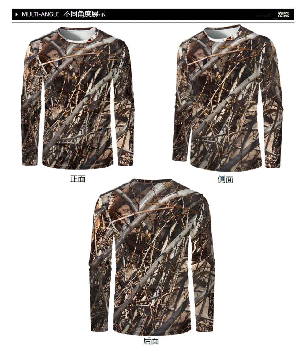 Forest Hunting Men Long Sleeve T-shirt Camouflage Tactical Training Sports T Shirt Camping Tee