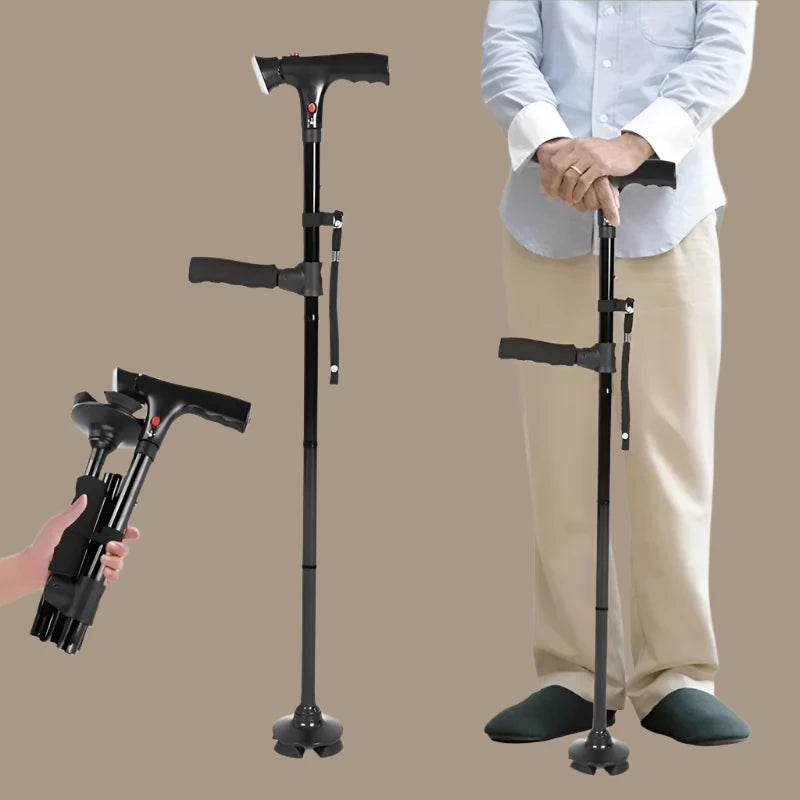 Collapsible Telescopic Folding Cane Elder Cane LED With alarm Walking Trusty Sticks