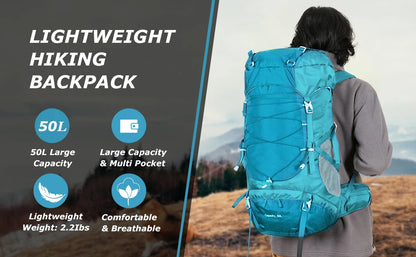 WESTTUNE 50L Hiking Backpack with Rain Cover Multifunctional