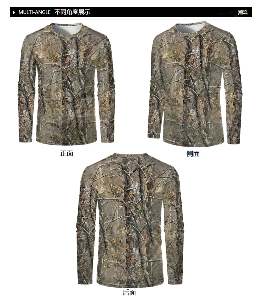 Forest Hunting Men Long Sleeve T-shirt Camouflage Tactical Training Sports T Shirt Camping Tee