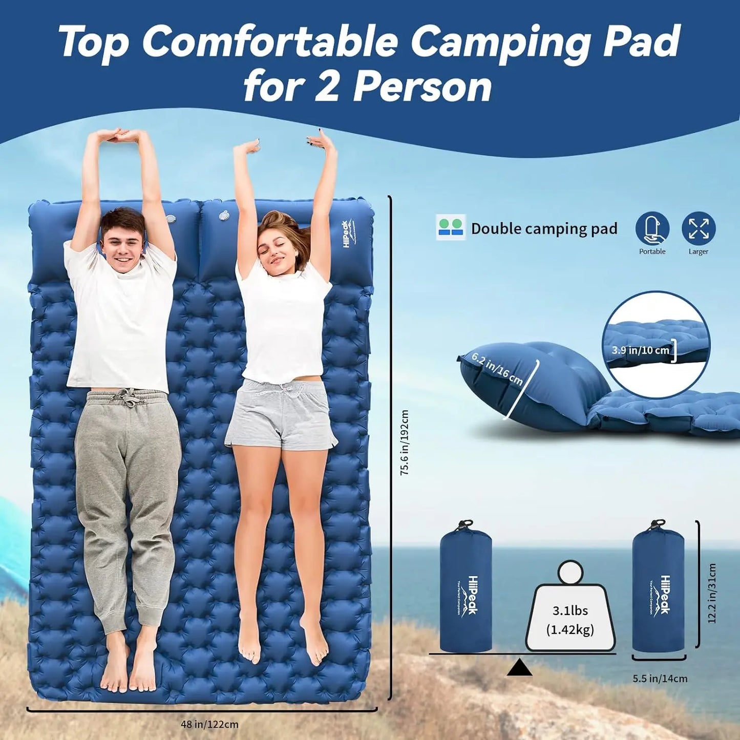 Camping Air Matt Double Sleeping Pad Inflatable Air Mat with Pillow Air Mattress