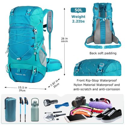 WESTTUNE 50L Hiking Backpack with Rain Cover Multifunctional